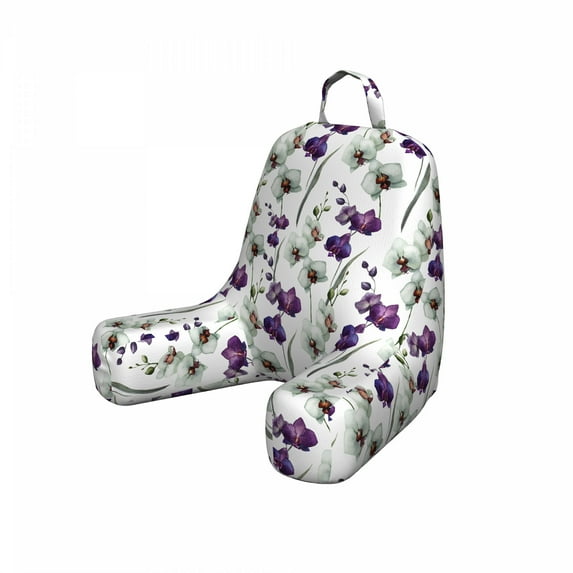 Watercolor Flower Reading Pillow, Wild Orchid Family Flowerpot Plants with Blooms Romantic Floral Art, Bedrest Cushion with Back Pocket and Washable Cover, 2 Sizes, by Ambesonne