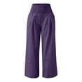 thumbnail image 5 of Women's Casual Pants High Waist Wide Leg Palazzo Pants For Women Smocked Elastic Waist Loose Comfy Casual Pajama Pants Pockets,Purple Women's Casual Pants M, 5 of 6