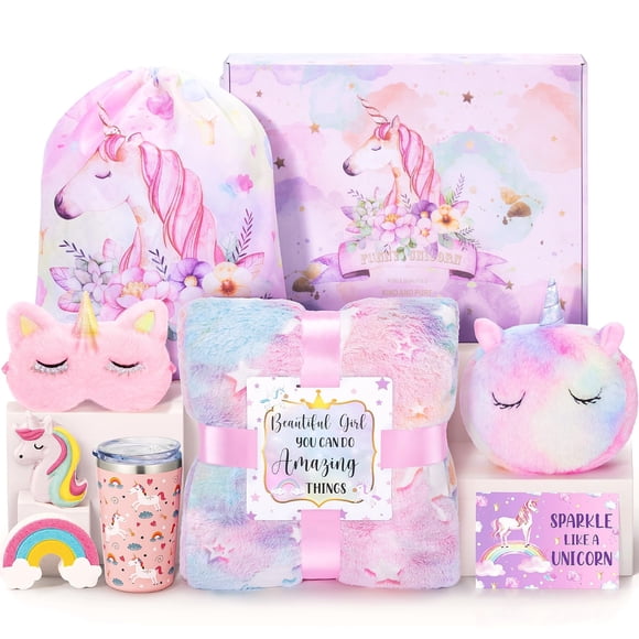 Set de regalo Tiblue con unicornio, manta, vaso, mochila y más