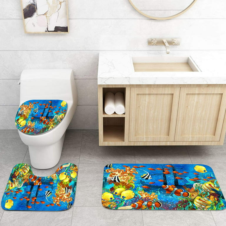 Turtle Starfish Coral Bathroom Set, Waterproof Mildew Resistant Shower  Curtain With 12 Plastic Hooks, Non-slip Bathroom Floor Mat, Toilet U-shaped  Mat, Toilet Lid Mat, Ocean Marine Bathroom Decorations, Bathroom  Accessories - Temu