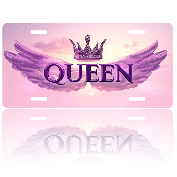 1 Pcs 2D Flat License Plate Covers & Frames, QUEEN with Wings and Crown For Decorative Front, Waterproof For Decoration Aluminum License Plate Covers & Frames Cover For Men Women, 12" X 6"