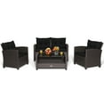 thumbnail image 3 of Costway 4 PCS Patio Rattan Furniture Set Glass Table Shelf Sofa Cushion Black, 3 of 10