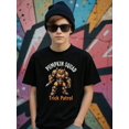 thumbnail image 2 of Boys Halloween Pumpkin Robot Graphic T-Shirt, Black Cotton Casual Halloween Shirts With Robot and Pumpkin, Girls/Boys Fall Clothes, Round Neck Short Sleeve T-Shirt, 2 of 7