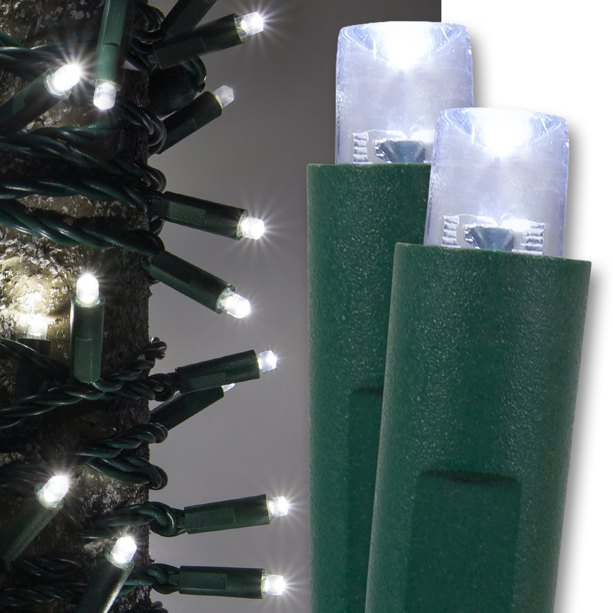 Kringle Traditions 5mm Cool White LED Christmas Lights, Mini LED String Lights; 50 Lights, Green