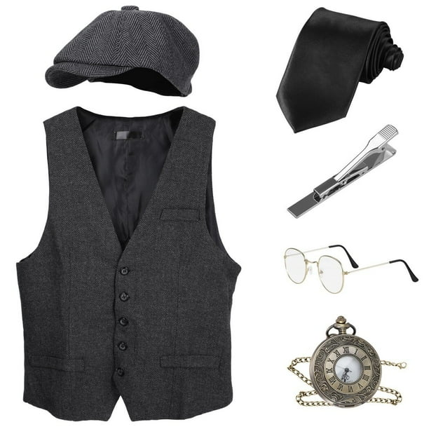 Set De Accesorios De Los Años 20 Para Hombre, 7 Piezas: Sombrero Panameño, Reloj De Bolsillo, Pajarita, Corbata Y Barbas, Estilo Gatsby, Ideal Para Fiestas Temáticas