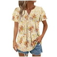 thumbnail image 2 of JTZGDY Ruffled Double Layer Short Sleeve V Neck Ruched Pleated Tunic Blouse for Women Loose Fit Boho Floral Print Dressy Casual Graphic Basic Tees Shirt Tops Yellow XXL, 2 of 8