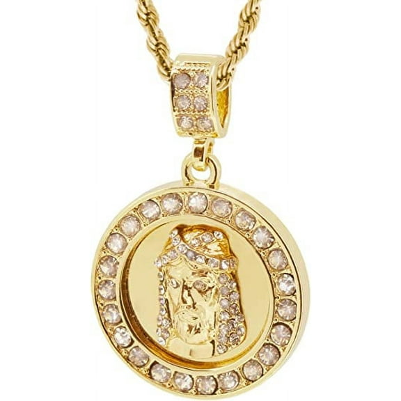 Gold Tone Round Jesus Face Pendant with 24" Rope Chain