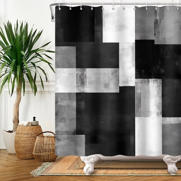 MIZHONA Black and White Geometric Shower Curtain Abstract Modern Fabric Shower Curtains for Bathroom Decor 72x72 in
