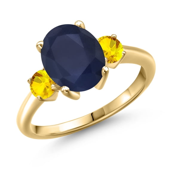 Gem Stone King 3.72 Ct Oval Blue Sapphire Yellow Sapphire 18K Yellow Gold Plated Silver Ring (Size 6)