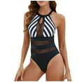 thumbnail image 2 of ylioge One-Piece Swimsuits for Women Tankini Trendy Mesh Splice Bathing Suits Ladies Sleeveless Backless Stripe Printed Swimwear Swimsuit, 2 of 5
