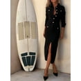 thumbnail image 4 of Katigan Denim Dress for Women Trendy Long Sleeve Button Down Denim Maxi Dress Bodycon Slit Long Jean Dresses Black S, 4 of 7