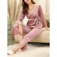 thumbnail image 5 of INSPIRE CHIC Women's Pajama Sets V Neck with Belt Tie Long Sleeve Sleepwear Soft Female Night Suit Lounge Sets S Pink, 5 of 6