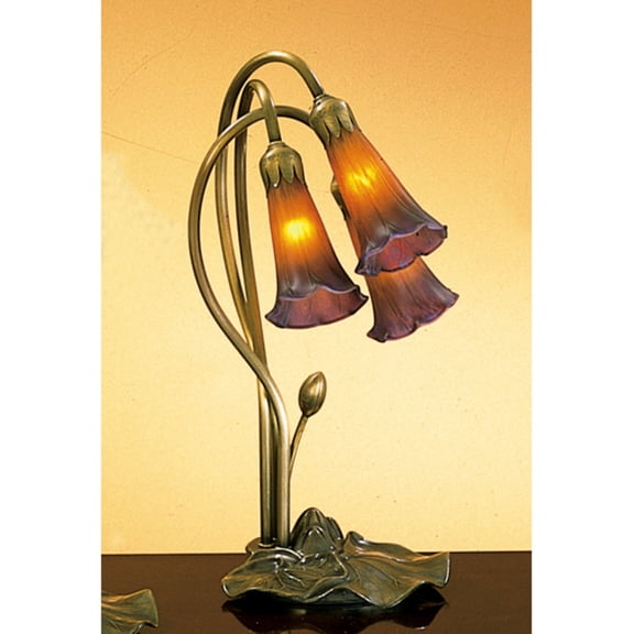 13674 Meyda 16"H Amber/Purple Pond Lily 3 Lt Accent Lamp