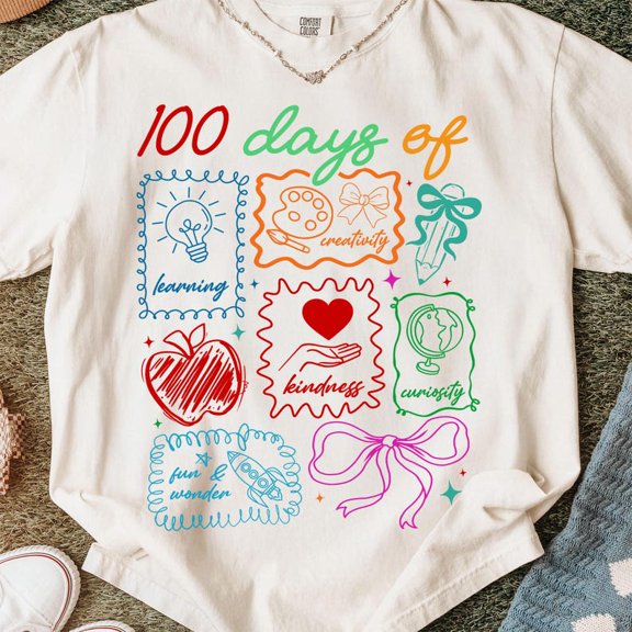 Nodb Coquette Bow 100 Day Of School Pencil Shirt, 100 Day Of School Shirt WHITE S-5XL