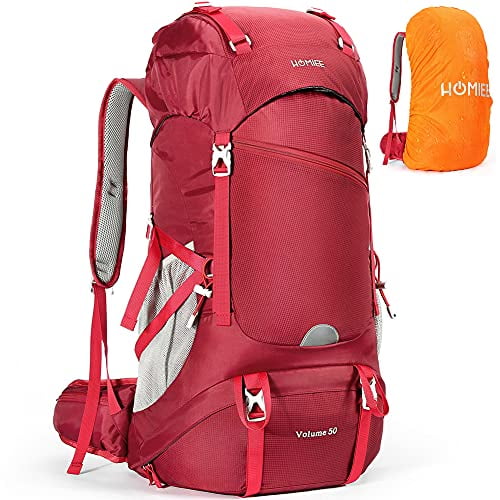 Homiee 50l Hiking Backpack With Rain Cover Internal Frame Backpacking 