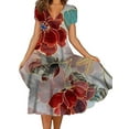 thumbnail image 1 of Gvmfive Women Summer Boho Floral Dress Short Sleeve Casual Midi Sundress, 1 of 4