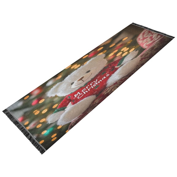 Runner Rug Classical Christmas White Toy Bears Style Pattern 72x23.5 indoor Washable Runner Rug