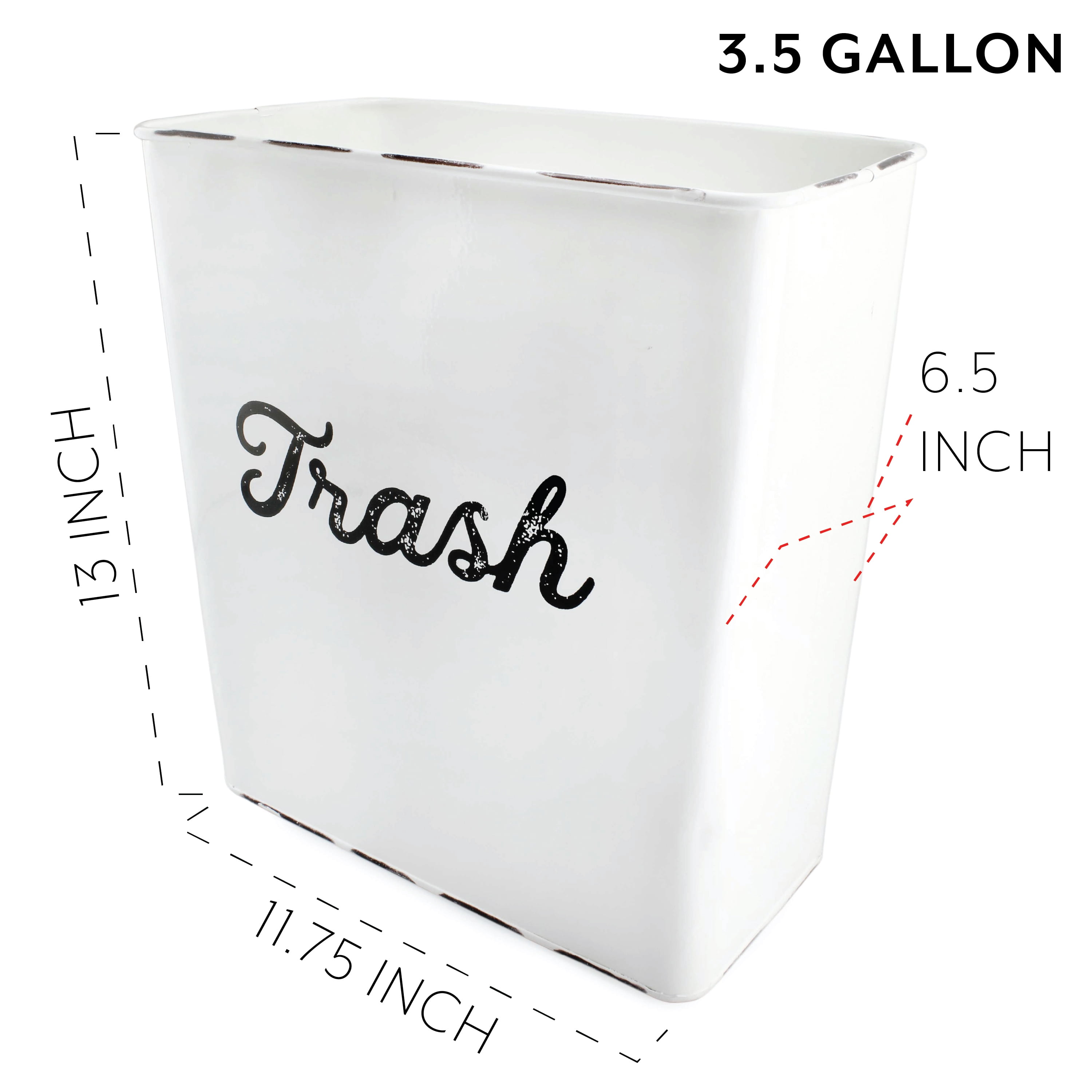 AuldHome Design White Enamel Trash Can, Rustic Farmhouse Wastebasket for Bathroom, Bedroom, or Office