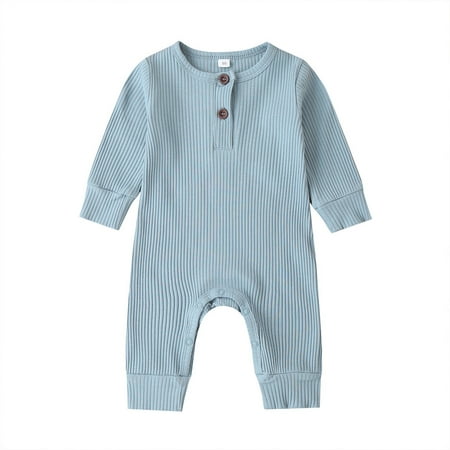 

Franhais Baby Boy Girl Button Romper One Piece Knit Ribbed Long Sleeve Long Pants Jumpsuit