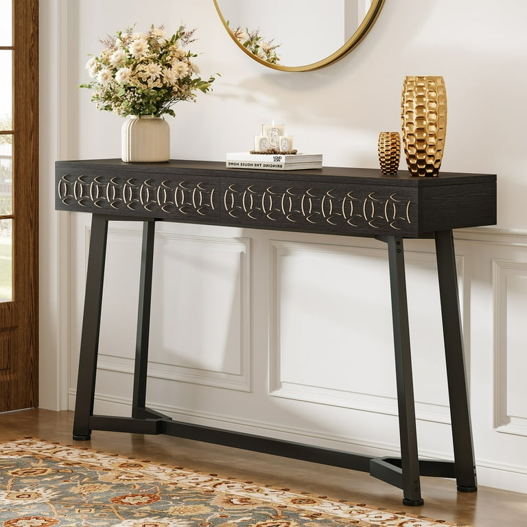 Tribesigns 55-Inch Modern Console Table, Black Entryway Table with 2 Drawers for Entrance, Foyer, Hallway, Living Room