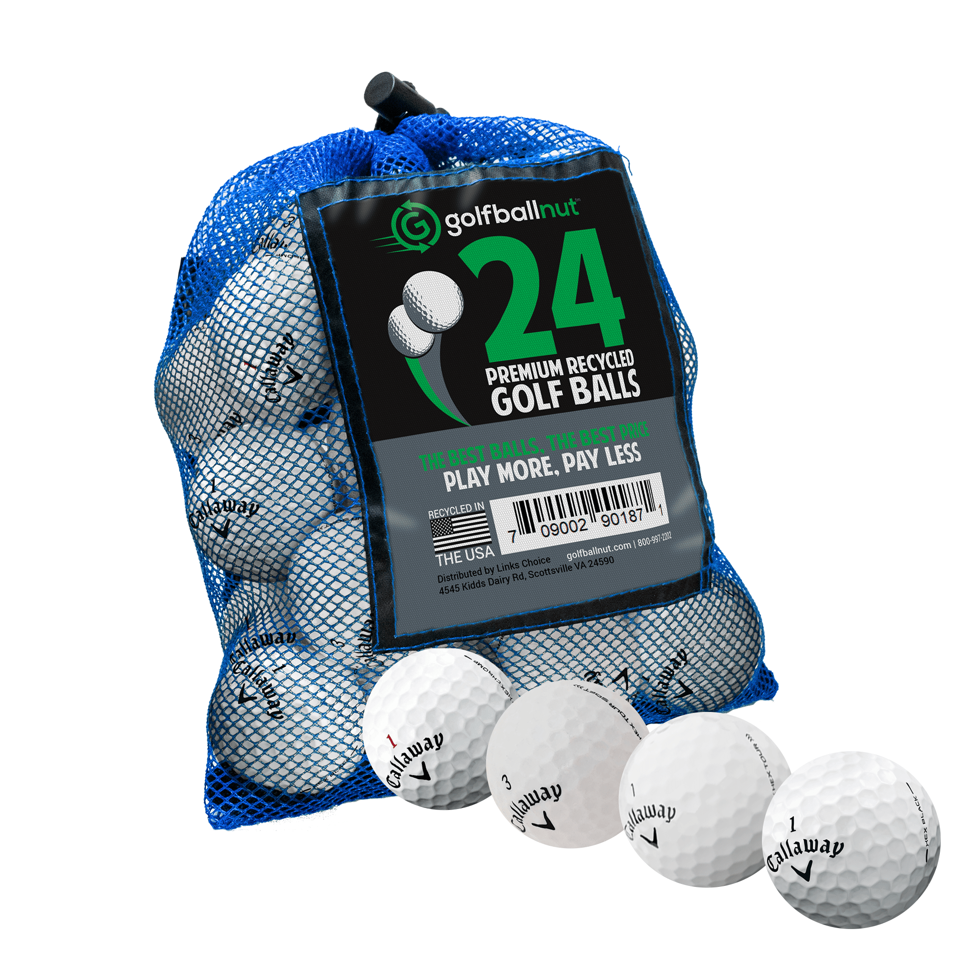 Golf Ball Nut – Recycled Golf Balls for Callaway Tour Mix - 4A Near Mint Quality – 24-Pack, White