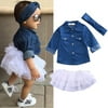 Toddler Kids Baby Girls Clothes Denim Tops T-shirt +Tutu Skirt Headband Outfits Set Suit 0-5T