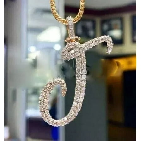 Lab Created Diamond Men's 2Ct Round "J" Letter Pendant 14K Yellow Gold Plated