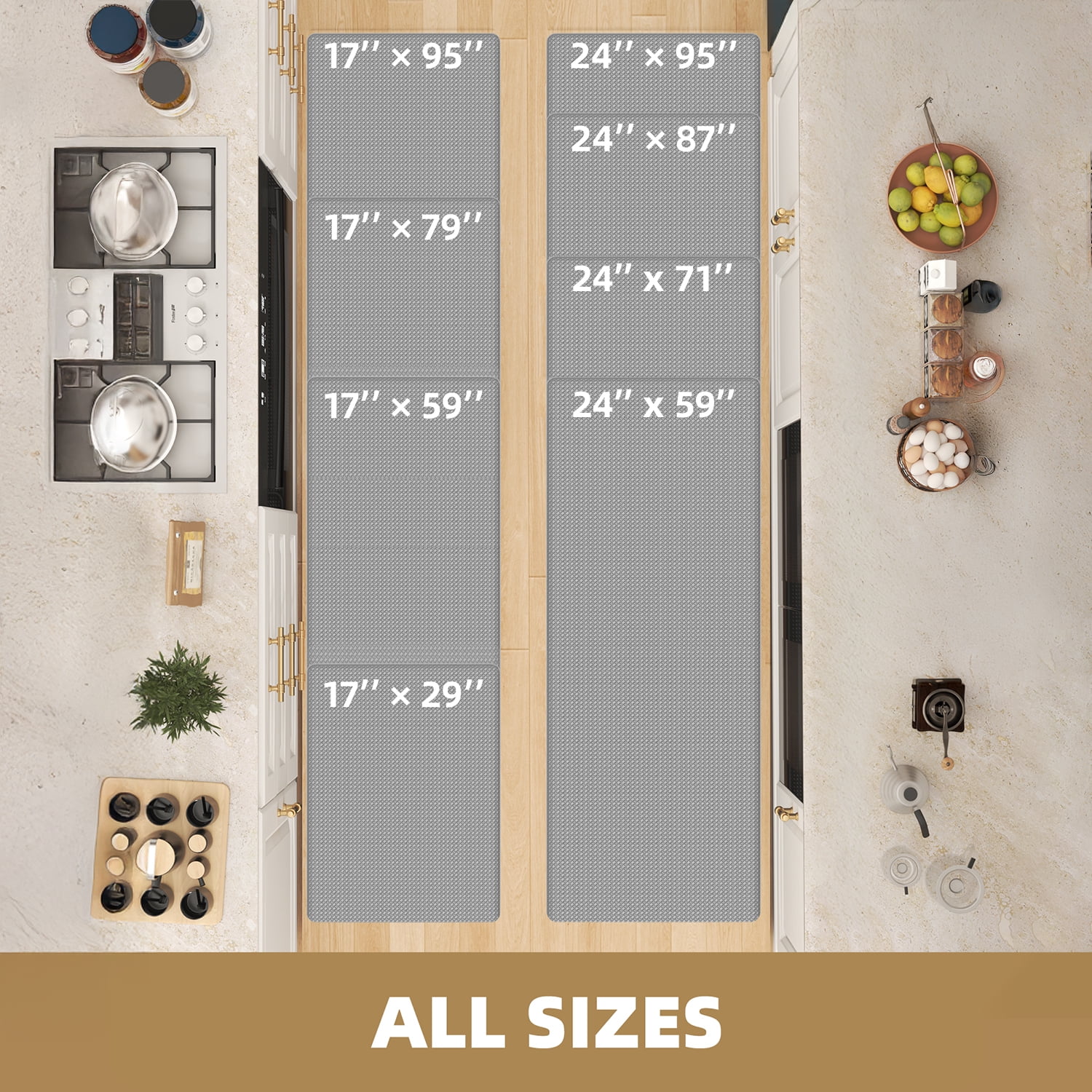 PABUBE Kitchen Rug and Mat Kitchen Mat Anti Fatigue, Non Slips Kitchen Floor Mat, Kitchen Rug or Mat Washable, 17"x 95", Gray