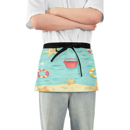 

Yayeee Waist Apron with Pockets for Cooking Waterproof Half Server Aprons Blue Beach Pattern