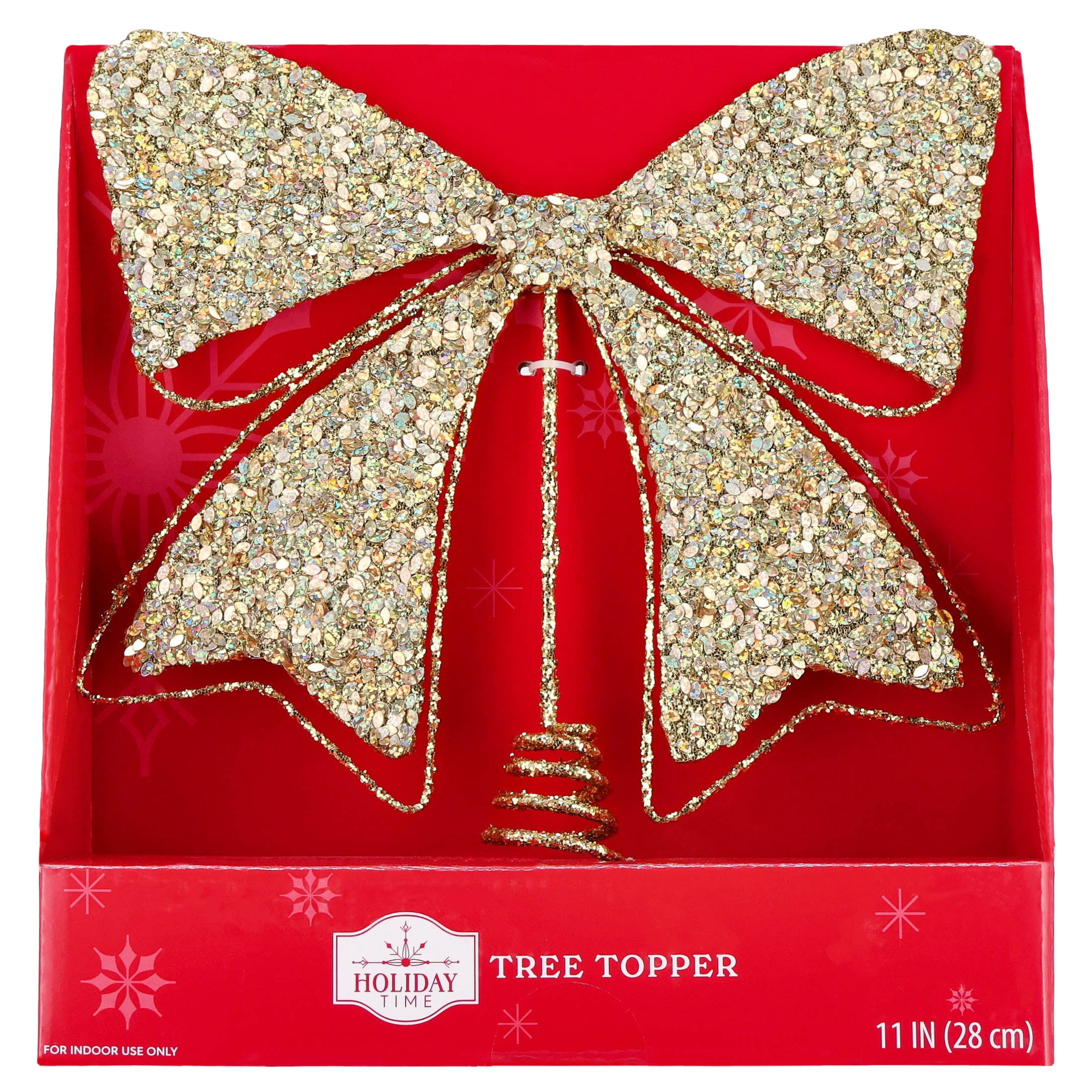 Metal Chunky Glitter Bow Christmas Tree Topper, Gold, 11", by Holiday Time