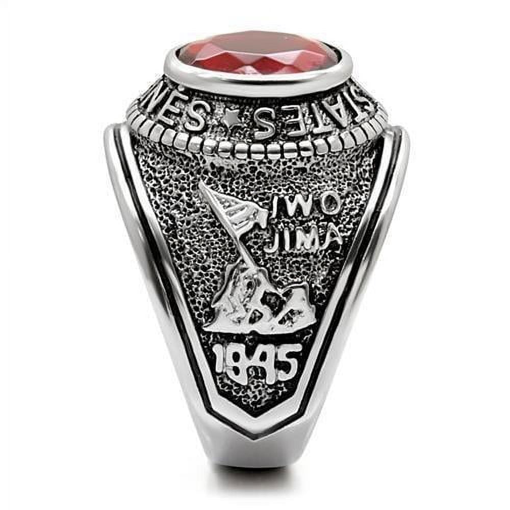 US Marines Ring for Men Women Unisex Stainless Steel Military Ring in Silver with Red Stone Rock