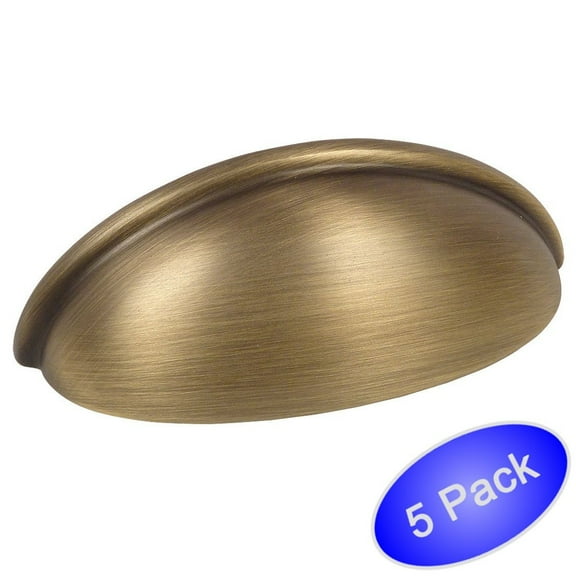Cosmas 783BAB Brushed Antique Brass Cabinet Hardware Bin Cup Drawer Cup Pull - 3" Hole Centers - 5 Pack