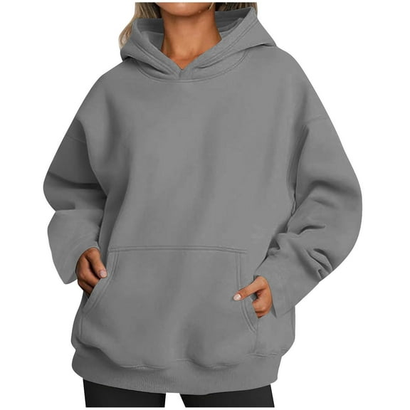 JMKQLZ Womens Oversized Hoodies Fleece Sweatshirts Long Sleeve Sweaters Pullover Fall Outfits With Pocket, Gray, Size: S