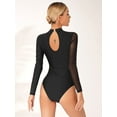 thumbnail image 3 of Miutii Womens Sheer Mesh Long Sleeve Gymnastics Leotards Bodysuit Sequined Ballet Jumpsuit Dancewear Black L, 3 of 8