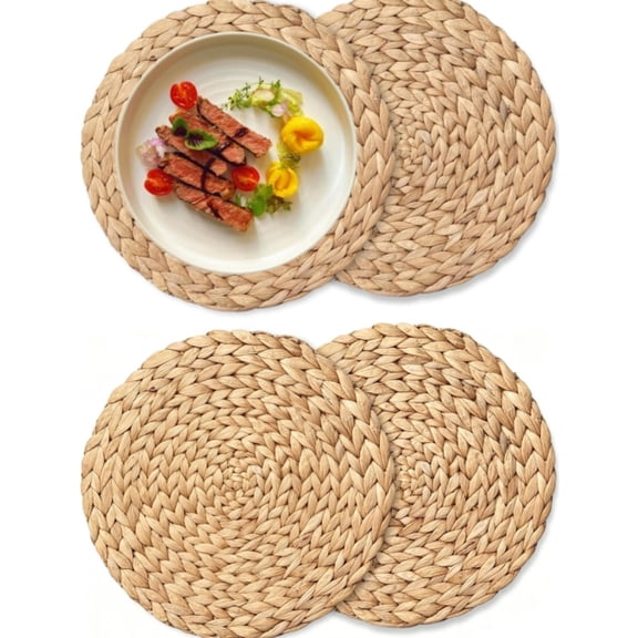 Round Woven Placemats Set of 2, Natural Wicker Place mats, Boho Farmhouse Rustic Plate Chargers, Rattan Table Mats for Dining Table, Fall, Halloween, Thanksgiving, Christmas Decor (13 inch)