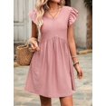 thumbnail image 2 of Women'S Summer Short Sundress Casual V Neck Ruffle Sleeve Mini Dress with Pockets Red Bean Powder XL, 2 of 9