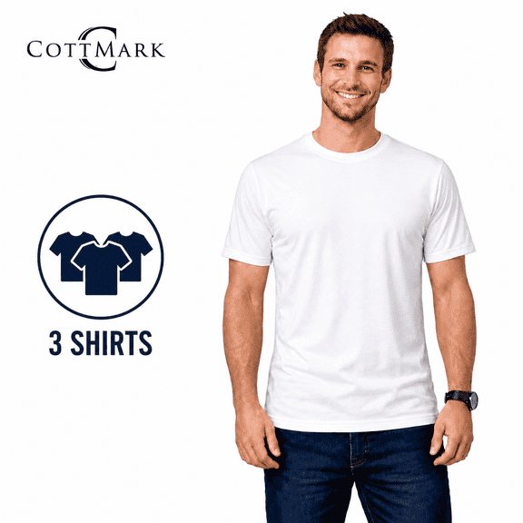 Cottmark Men’s Crew Neck Classic Soft T-Shirt, White, Size L, 3-Pack