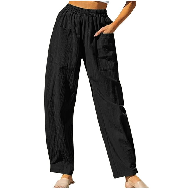 Birdeem Linen Drawstring Pants Womenwomen Imitation and Linen Solid Color Drawstring Elastic Waistband Pocket Pants