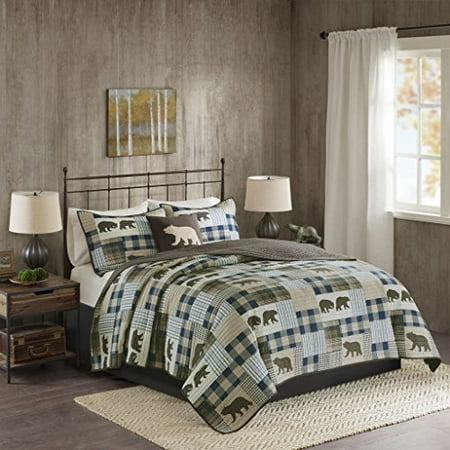 Twin Falls Oversized 4 Piece Quilt Set Brown Blue King Cal King