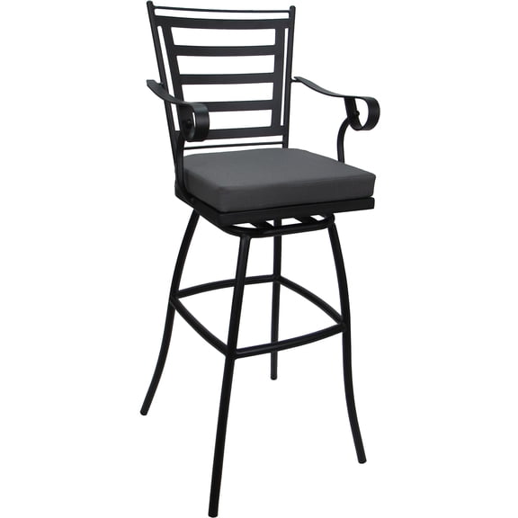 Outdoor or Indoor Extra Tall Bar Stool 34" Jordan Arms- Dark Gray Fabric - Black