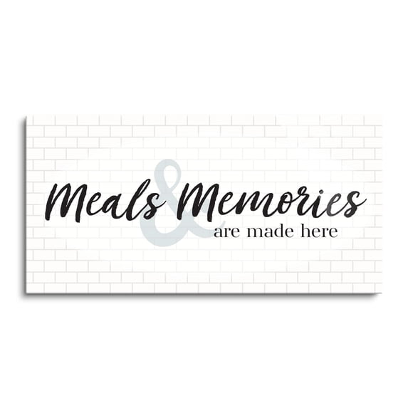 Meals Memories Made Here White Tile Aqua 36 x 18 Glass Wall Hanging Sign