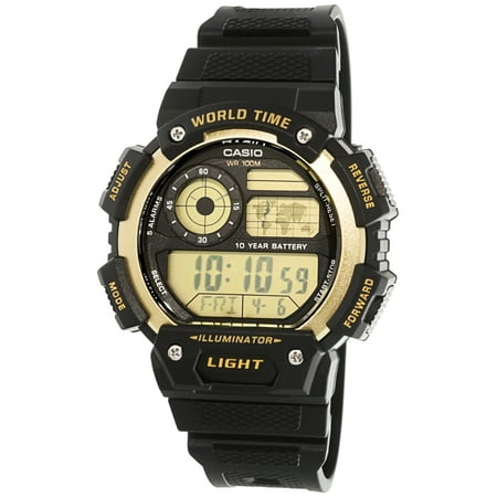 Men's Classic Digital World Time Watch, Black/Gold -