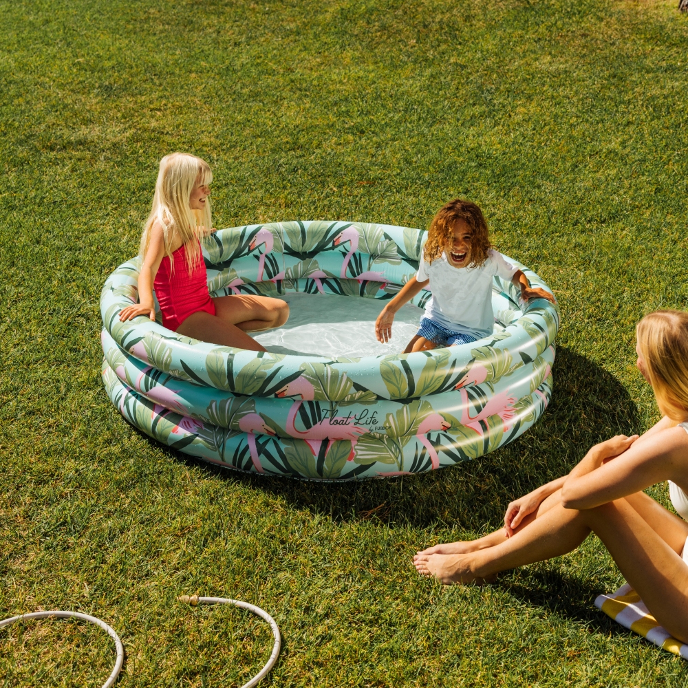 Float Life by Funboy Inflatable Round 3-Ring Kiddie Pool, Flamingo, 65" Diameter, Children Ages 6+