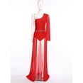 thumbnail image 3 of Lejafay Women Lyrical Dance Dress One Shoulder Flared Sleeve Flowy Split Dress Red L, 3 of 7