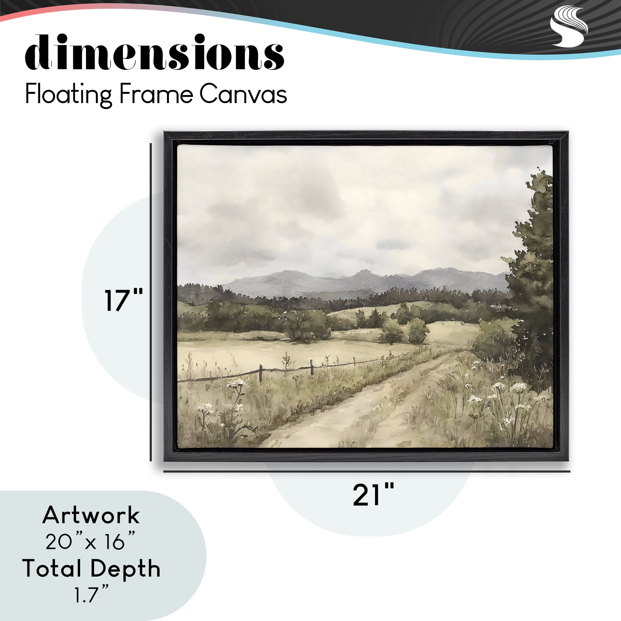 Stupell Industries Muted Meadow Lane Black Framed Floater Canvas Wall Art, design by Riley B
