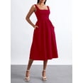 thumbnail image 3 of EYIIYE Femmes Été Midi Cami Robe Dames Robe de Cocktail Sans Manches Taille Haute Décontracté Robe de Soirée Couleur Unie pour Fête Vacances, 3 of 9