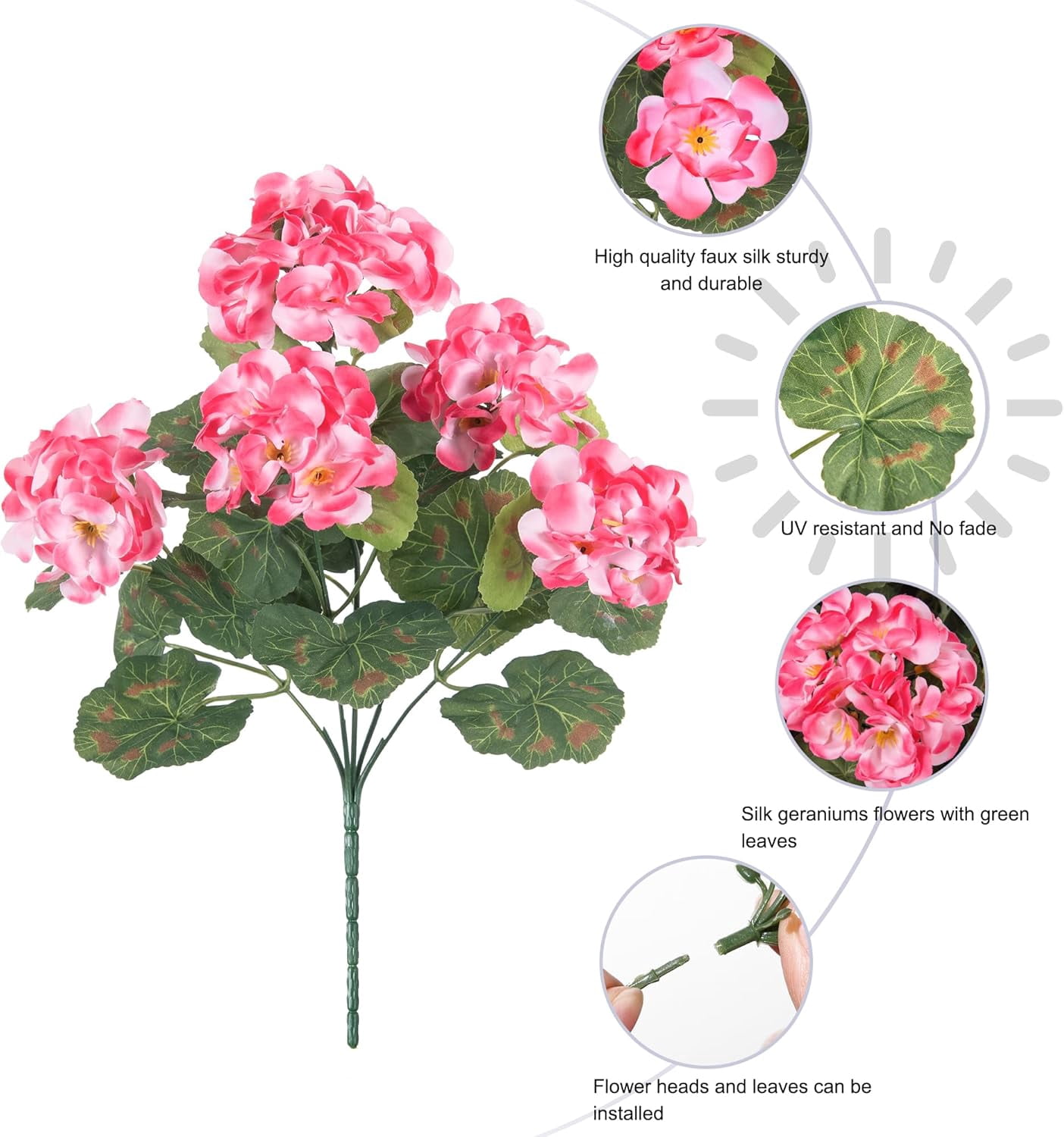 Fake Geraniums Artificial Flowers for Outdoors, 6 Bundles Silk Geraniums Flowers Realistic UV Resistant Fake Plants Faux Flowers