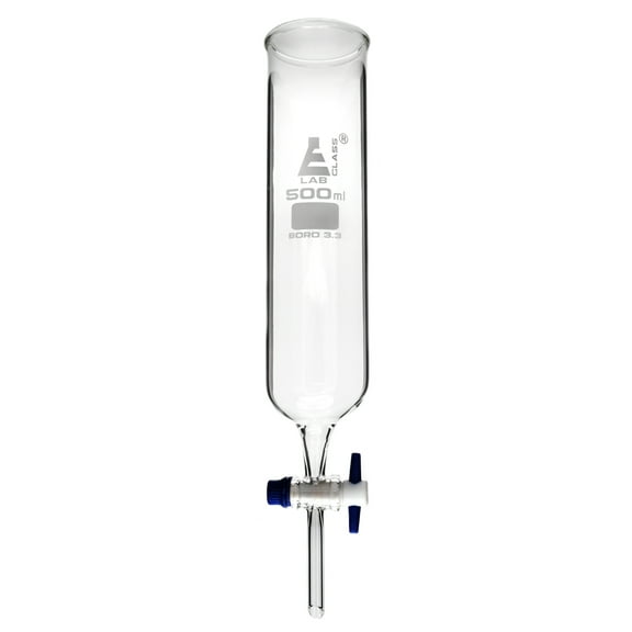 Dropping Funnel, 500ml, Cylindrical - Open top with PTFE Key Stopcock - Borosilicate Glass - Eisco Labs