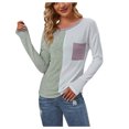 thumbnail image 1 of Timegard Hauts pour Femmes Col Rond Manches Longues Tee-Shirts à Blocs de Couleur Mignons Décontractés Confortables avec Poche, 1 of 4