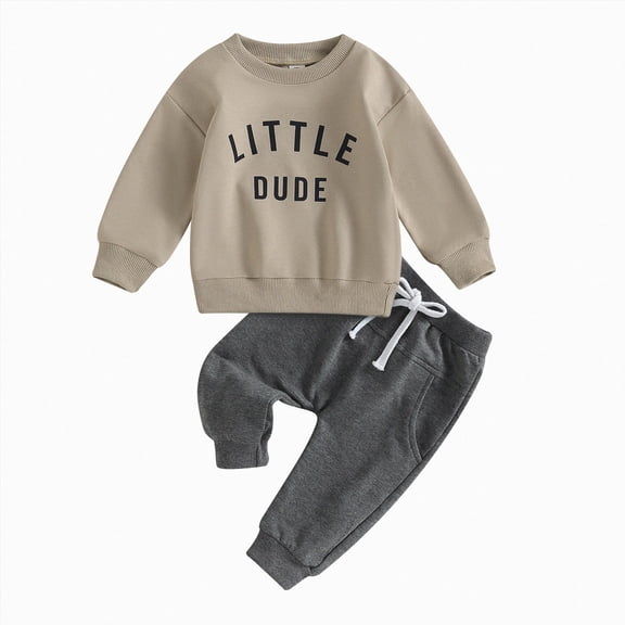 Splozh Boys 2 Piece Outfits Boys Clothes, Dinosaur Boy Clothes Fall Winter Outfits Long Sleeved Sweatshirt Pants 2Pcs Set,Khaki,12-18 Months